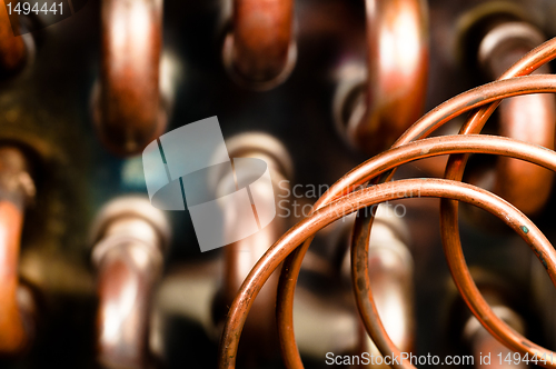 Image of Close up of orange wires and pipes