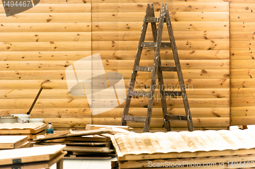 Image of Wooden ladder in a construction site