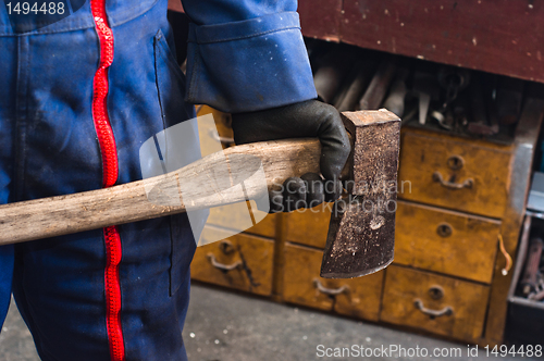 Image of Man holding industrial axe