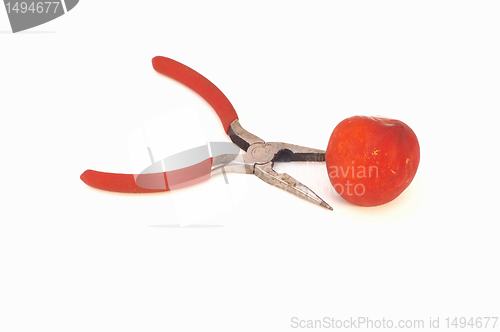 Image of   	pliers and a nectarine