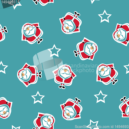 Image of Seamless pattern with Santa and stars. Vector illustration  