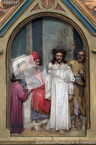 Image of 1st Stations of the Cross, Jesus is condemned to death