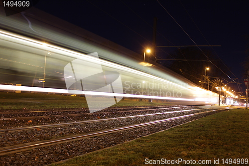 Image of city train at night