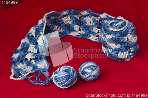 Image of Ball of yarn and knitting skewers