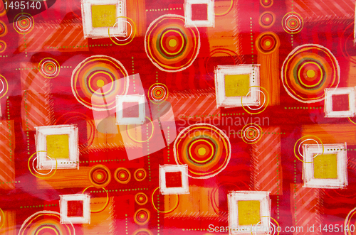 Image of Table cloth background with circles and squares.