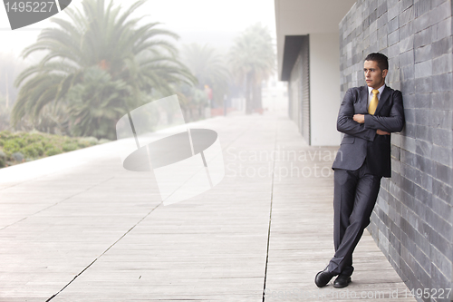 Image of Elegant businessman next to his office