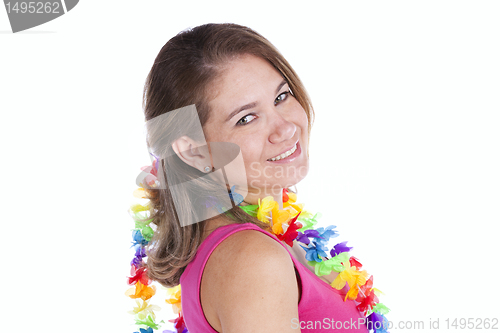 Image of Happy woman with a Garland