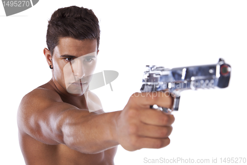 Image of Man aiming a handgun