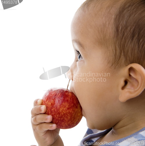 Image of cute boy eating an apple