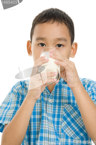 Image of asian boy drinking milk