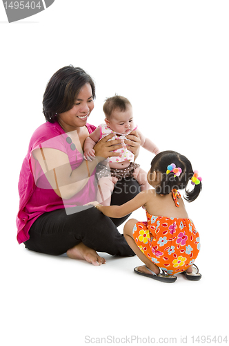 Image of happy mother with two sweet girls