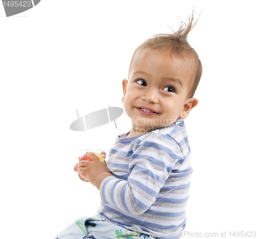 Image of cute boy a red apple