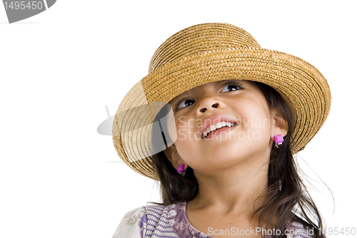 Image of cute girl with straw hat