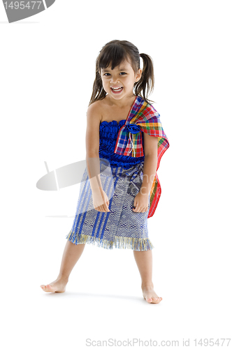 Image of little girl in traditional thai laughing