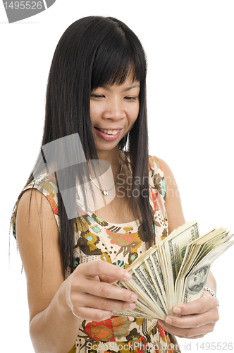 Image of happy woman counting money