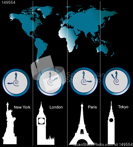 Image of World map with clocks
