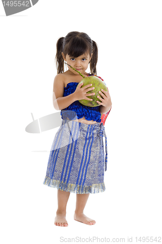 Image of cute girl with coconut