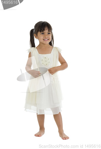 Image of cute girl with nice dress on white