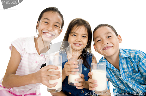 Image of asian kids with milk