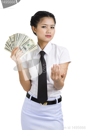 Image of businesswoman with a lot of money