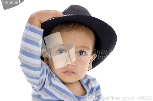 Image of cute little boy with hat, isolated on white background