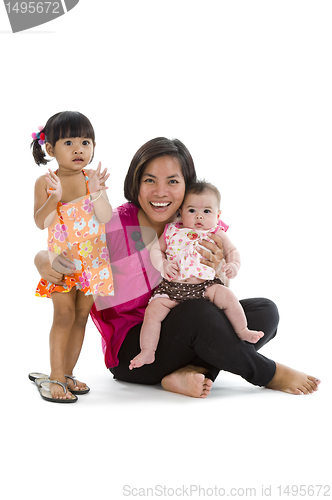 Image of happy mother with two sweet girls