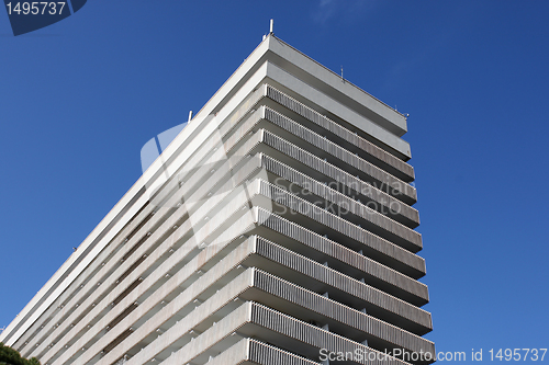 Image of hotel over blue sky