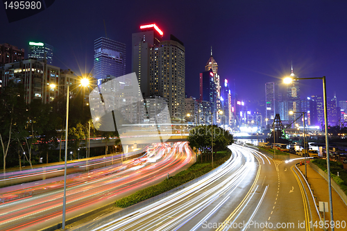 Image of traffic in downtown at night