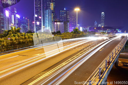 Image of traffic in downtown at night