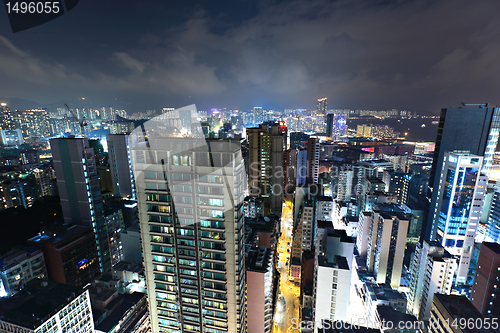 Image of Hong Kong with crowded buildings at night
