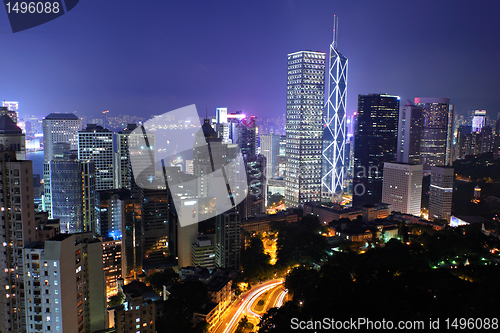 Image of Hong Kong with crowded buildings at night