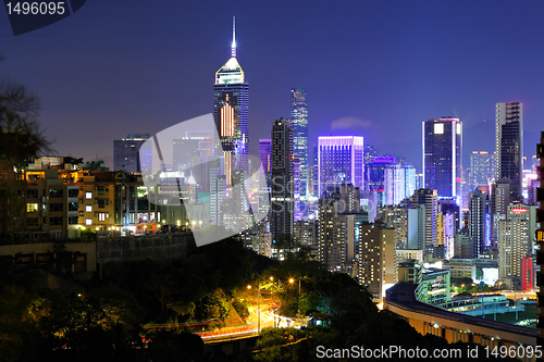 Image of Hong Kong with crowded buildings at night