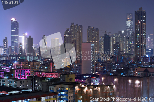 Image of building at night in Hong Kong