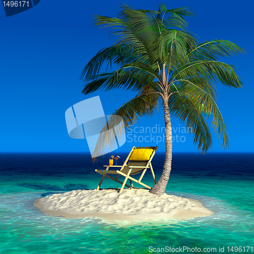 Image of A small tropical island with a beach chaise longue