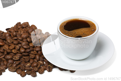 Image of Cup of coffee on white background