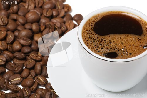 Image of Cup of coffee on white background