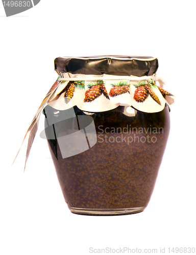 Image of Healthy ecologic jam food in beautiful clay pot.