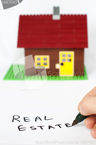 Image of Text real estate and house on background