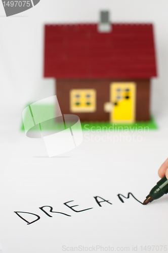 Image of Text Dream and house on background. 