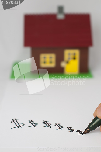 Image of Hand write dollar symbols and house on background