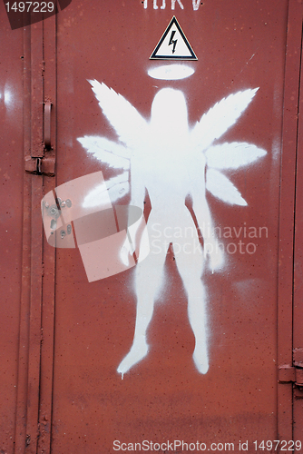 Image of Six-winged graffiti figure 