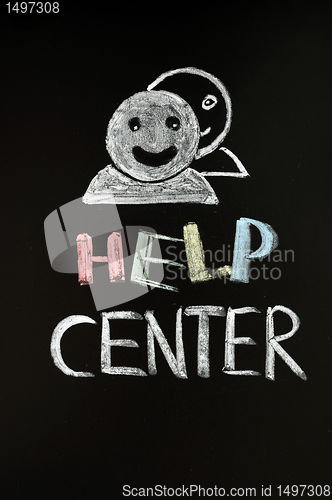 Image of Help center with human figures drawn on blackboard