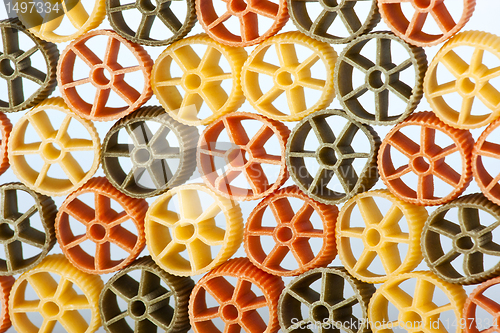 Image of Tricolor pasta on white background