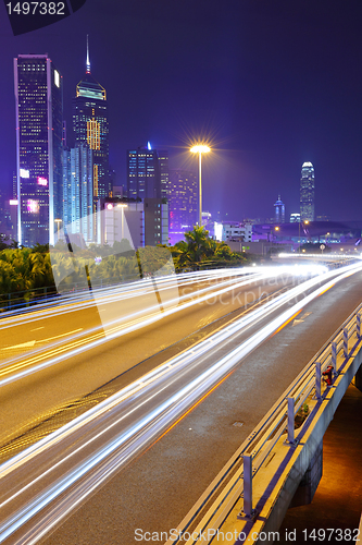 Image of light trails in mega city at night