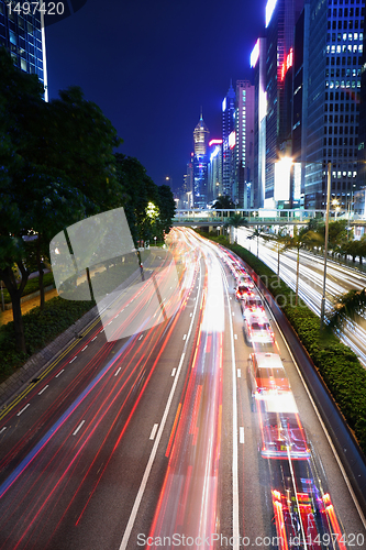 Image of traffic in Hong Kong at night 