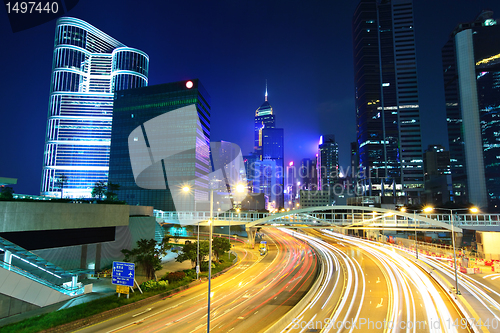 Image of Hong kong downtown with traffic at night