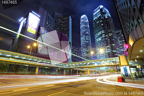 Image of light trails in mega city at night