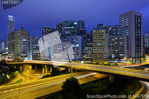 Image of Hong kong downtown with traffic at night