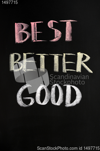 Image of Best,better and good text written on blackboard