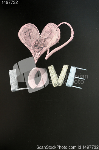 Image of Love with two hearts drawn on a chalkboard
